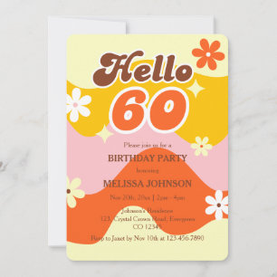 Hallo 60 Retro-Welle Groovy-Blumen-Geburtstag Einladung