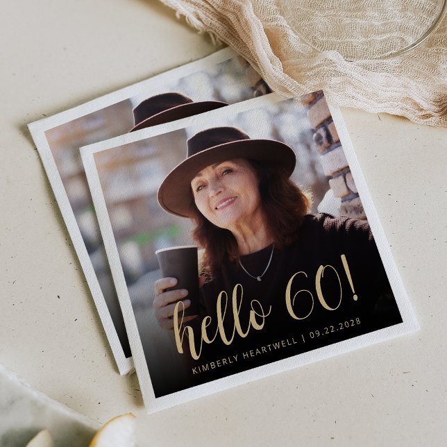 Hallo 60 Sechzigste Geburtstagsparty Foto Serviette (Von Creator hochgeladen)