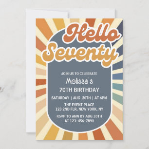 Hallo 70 Retro Sun Groovy Wave 70. Geburtstag Einladung
