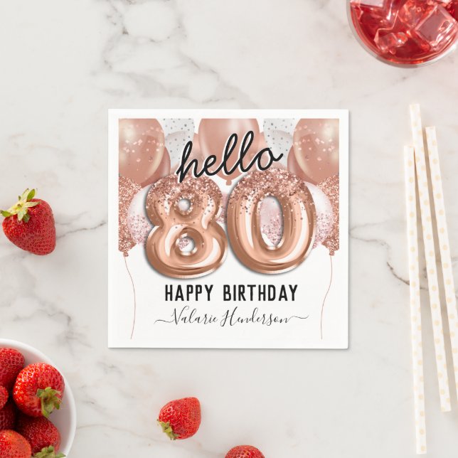 Hallo 80 Rosa Glitzer Geburtstag Ballons Napkins Serviette (Beispiel)