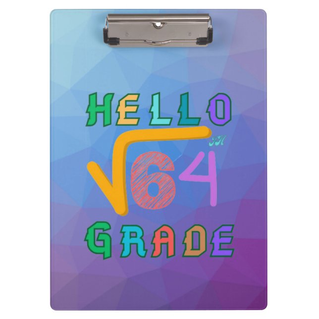 Hallo 8. Grade Funny Square Wurzel von 64 Math T-S Klemmbrett (Vorderseite)