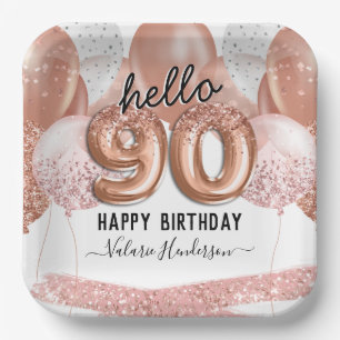 Hallo 90 Rosa Glitzer Geburtstag Balloons Papiertü Pappteller