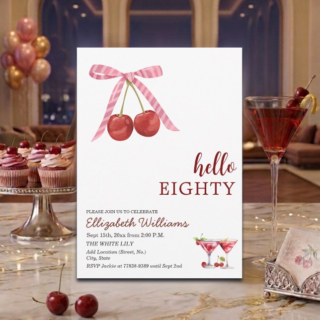 Hallo Achtzig Cherry Martini Geburtstagsfeier Einladung (Von Creator hochgeladen)