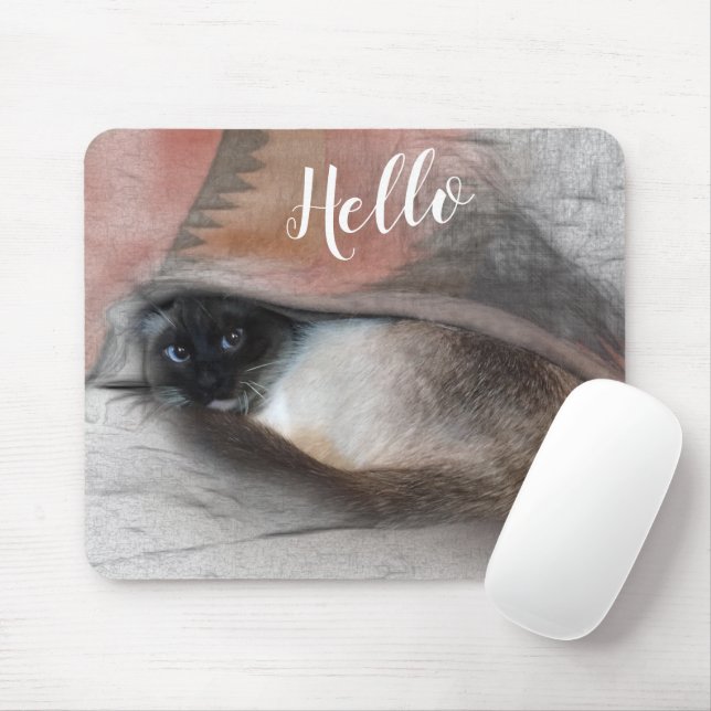 Hallo Adorable Peeking Blue Mit Augen Siamese Kitt Mousepad (Mit Mouse)