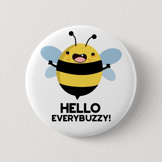 Hallo allbuzzy Funny Bee Pun Button (Vorderseite)