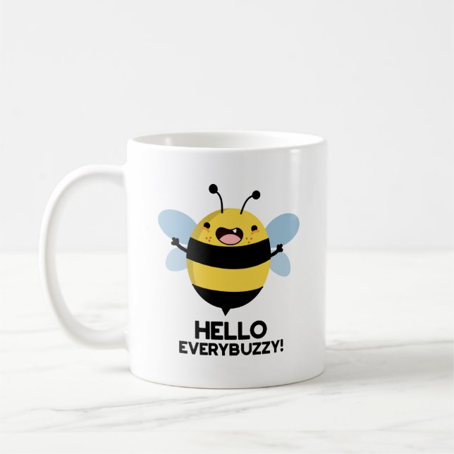 Hallo allbuzzy Funny Bee Pun Kaffeetasse (Links)