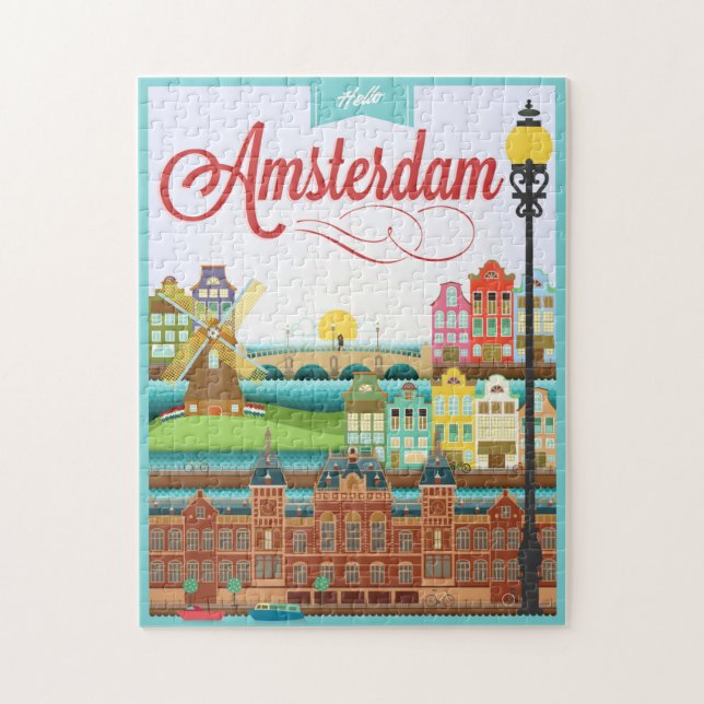 Hallo Amsterdam Holland Travel Puzzle (Vertikal)