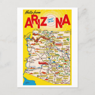 Hallo aus Arizona Vintag Map Postkarte