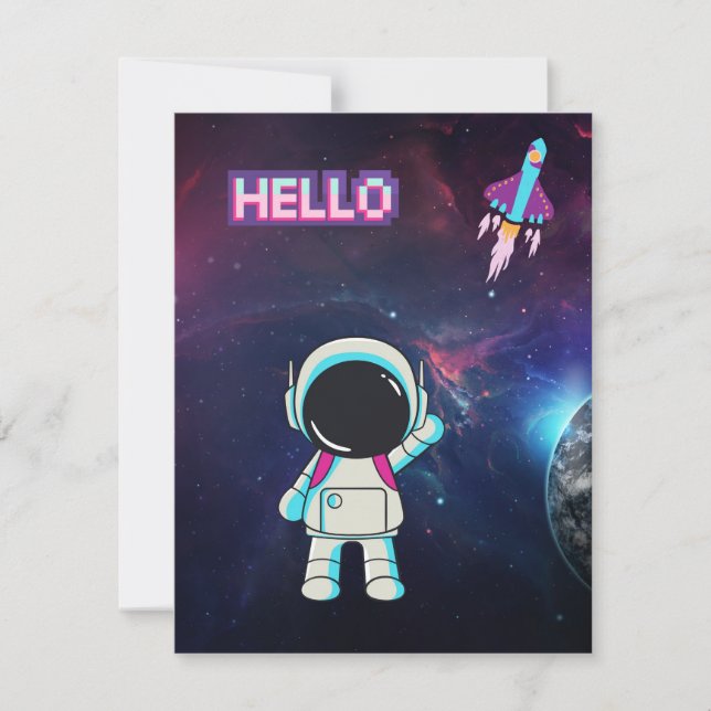 Hallo aus dem All. RSVP Karte (Vorderseite)