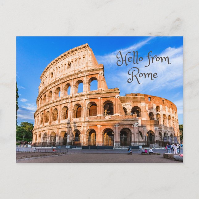 Hallo aus Rom, Italien. Antikes Kolosseum Postkarte (Vorderseite)