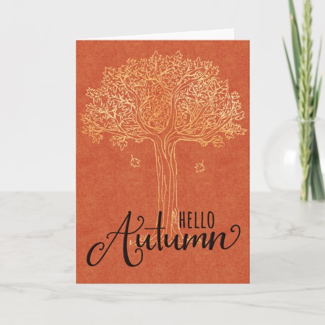 Hallo Autumn Card - Schöner Goldener Baum Karte (Vorderseite)
