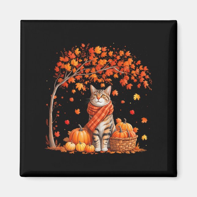 Hallo Autumn Cat Fall Leaf Kitten Lover Thanksgivi Magnet (Vorne)