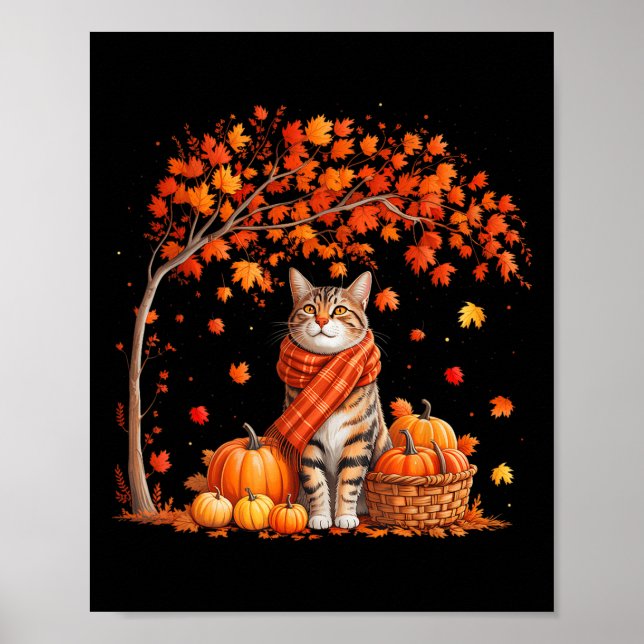 Hallo Autumn Cat Fall Leaf Kitten Lover Thanksgivi Poster (Vorne)