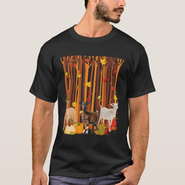 Hallo Autumn Goat Maple Leaf Fall Pumpkin S T-Shirt (Vorderseite)