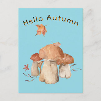 Hallo Autumn Trockenleaf Mushroom Wasserfarbe Postkarte
