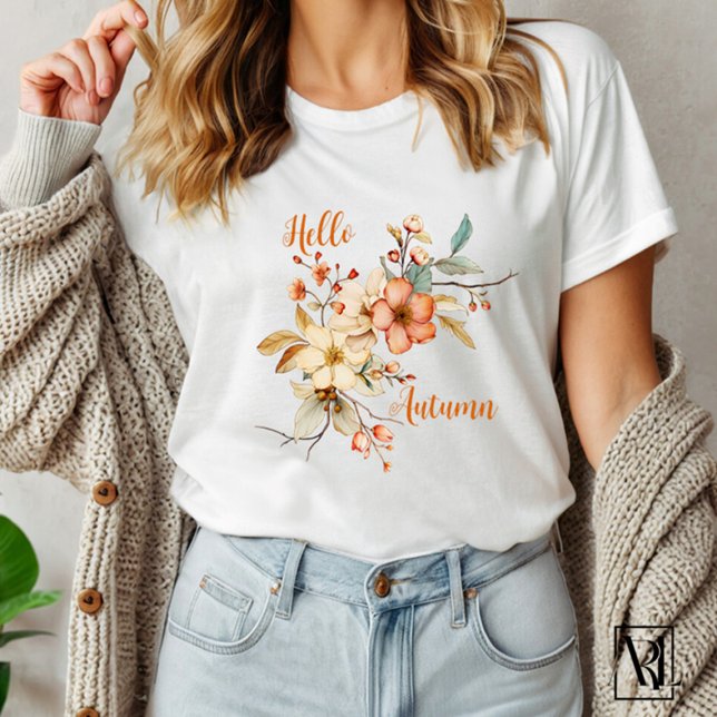 Hallo Autumn Wassercolor Fall Floral T-Shirt (Von Creator hochgeladen)