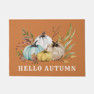 Hallo Autumn Wassercolor Pumpkins Rust Orange Fußmatte