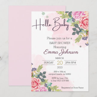Hallo Baby Aquarell Floral Baby Shower Einladung