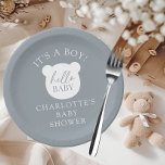 Hallo Baby Bear Es ist ein Junge Pappteller<br><div class="desc">Dieses charmante Babydesign besticht durch ein reizvolles Bärenmotiv, das perfekt zum Feiern der Ankunft eines neuen kleinen Bären geeignet ist. Das Design ist süß und skurril, mit den Worten "Hallo Baby" tragen Baby eine spielerische Touch zum Gesamtbild. Dieses Design ist ideal für eine Gender-neutrale Dusche und wird die Gäste begeistern...</div>