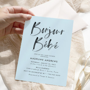 Hallo Baby Blau Französische Babyparty Einladung