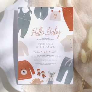 Hallo Baby   Blaue Boho-Kleidung Jungen-Baby-Party Einladung