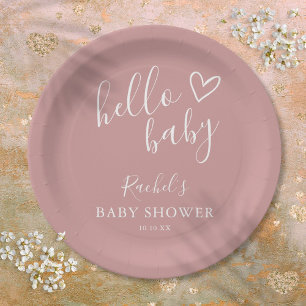 Hallo Baby Boho Dusty Rose Mädchen Baby Shower Pappteller