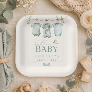 Hallo Baby Boho Jungen Wäscheleine Babyparty Pappteller