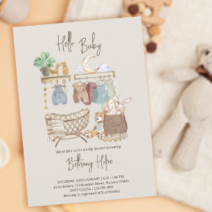 Hallo Baby Boho Kinderzimmer Neutrale Babyparty Einladung