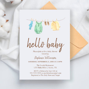 Hallo Baby Boho Kleidung Linie Babyparty Einladung