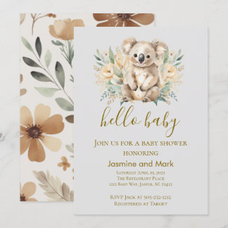 Hallo Baby Boho Neutraler Koala Bär Einladung