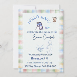 Hallo Baby Boy Babyparty-Einladung Pastell anpas Einladung