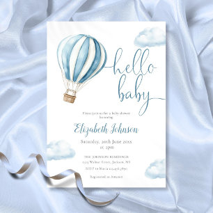 Hallo Baby Boy Blue Heißluftballon Baby Shower Einladung