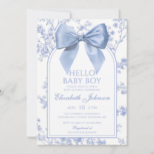 Hallo Baby Boy Vintage Blaues Schleife Baby Shower Einladung