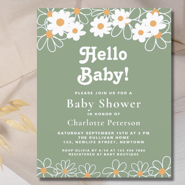 Hallo Baby Daisy Baby Dusche Einladung (Von Creator hochgeladen)