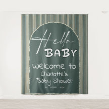 Hallo Baby Dunkelgrüne Streifen Baby Shower Hinter