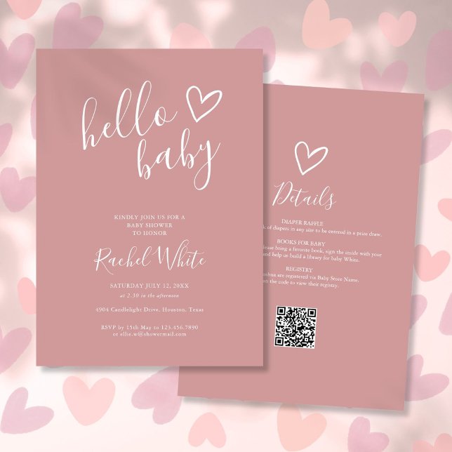 Hallo Baby Dusche in einer Rose rosa Einladung (Hello Baby Shower All In One Dusty Rose Pink Invitation)