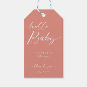 Hallo Baby Dusche Minimal Koralle Pink Neutral Boh Geschenkanhänger