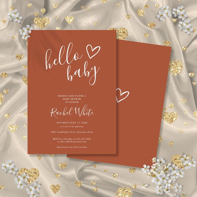 Hallo Baby Duwer Gender Neutral Boho Herz Einladung (Hello Baby Shower Gender Neutral Boho Heart Invitation)