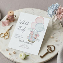 "Hallo Baby" Elefant Heißluftballon Baby Shower 