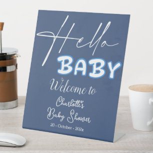 Hallo Baby Elegante dunkelblaue Babyparty-Willkomm Sockelschild