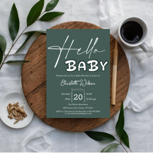 Hallo Baby Elegante dunkelgrüne Babyparty Einladung