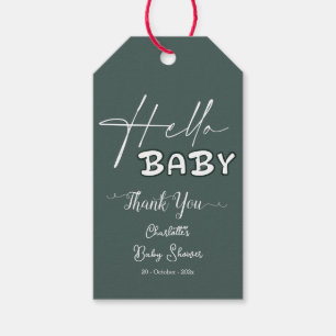 Hallo Baby Elegante dunkelgrüne Babyparty Geschenkanhänger