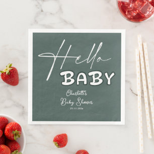 Hallo Baby Elegante dunkelgrüne Babyparty Serviette
