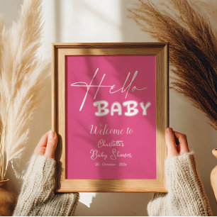 Hallo Baby Elegante Dunkelrosa Babyparty Willkomme Poster