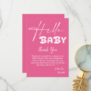 Hallo Baby Elegante dunkle rosa Babyparty Dankeskarte