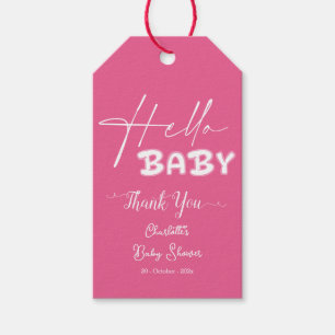 Hallo Baby Elegante dunkle rosa Babyparty Geschenkanhänger