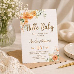 Hallo Baby! Elegante florale Babyparty-Einladung Einladung