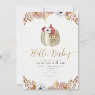 Hallo Baby Gold Herbst Floral Botanische Babyparty Einladung