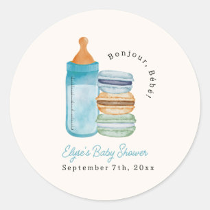 Hallo Baby Macarons & Milk Boy Babyparty Runder Aufkleber