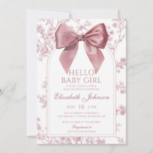 Hallo Baby Mädchen Vintage Rosa Schleife Baby Show Einladung